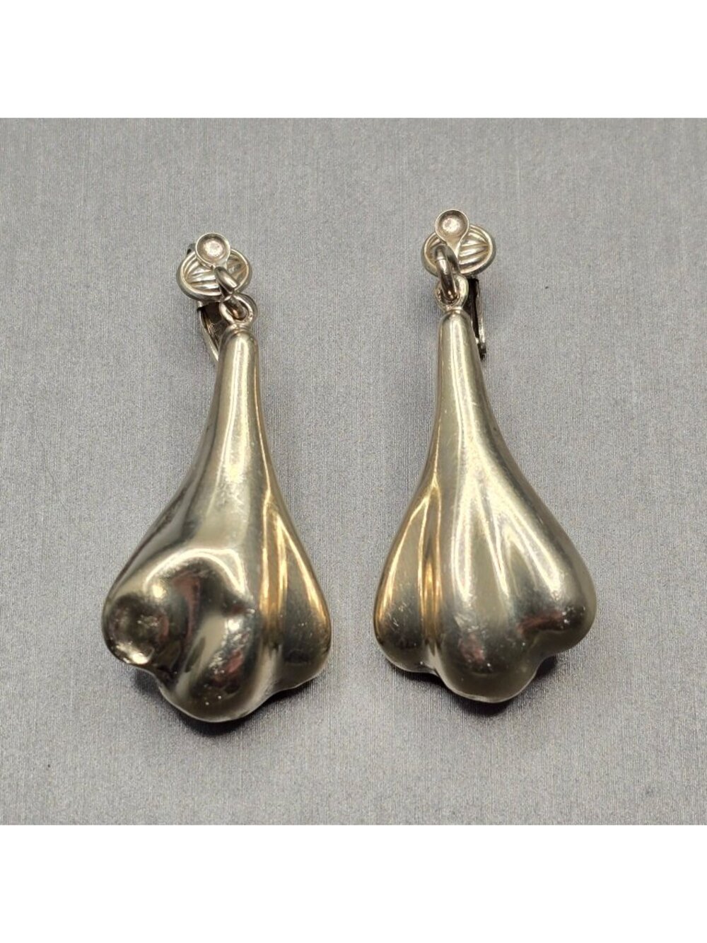 Vintage Sterling Silver Puffy Ribbed Clip-On Earrings 1.5" Pillow 8.8g READ